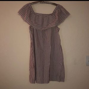 red and white striped off the shoulder dress
